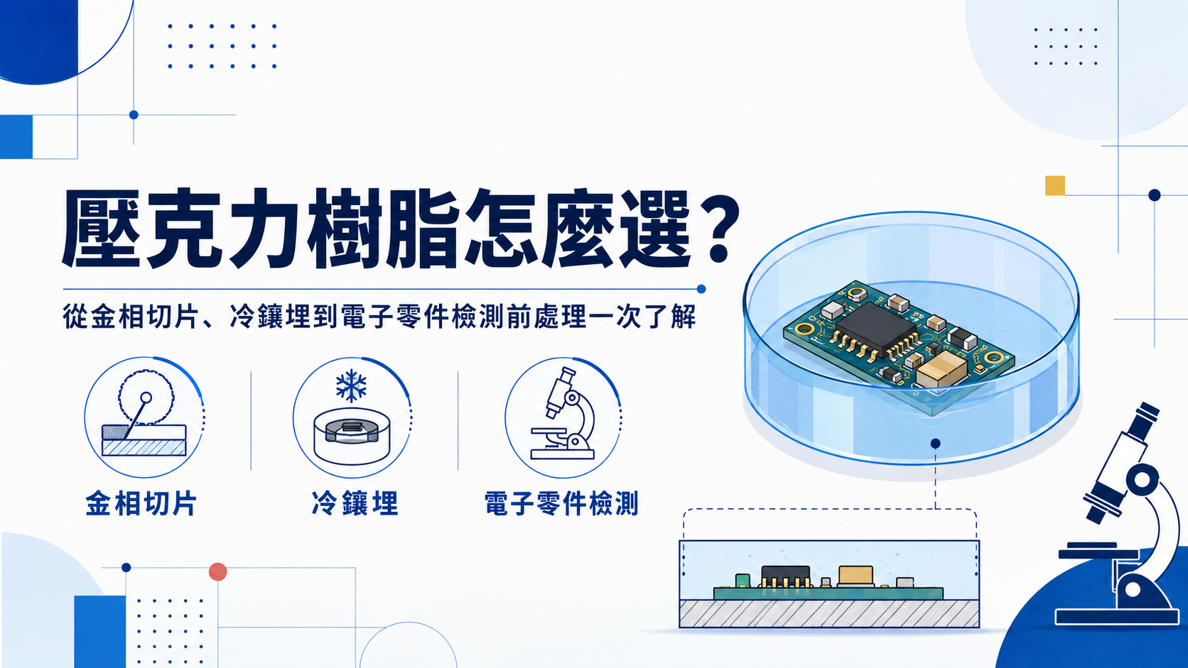 壓克力樹脂怎麼選?從金相切片、冷鑲埋到電子零件檢測前處理一次了解